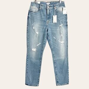 Good American Good Classic Distressed High Rise Denim Blue Jeans Size 8/29 NWT